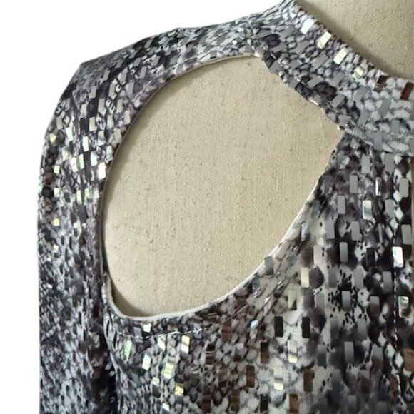 Women's Mock Neck Cut Out Bodysuit Mirrored Embellishment Snake Skin Print SZ 1X - Picture 3 of 16